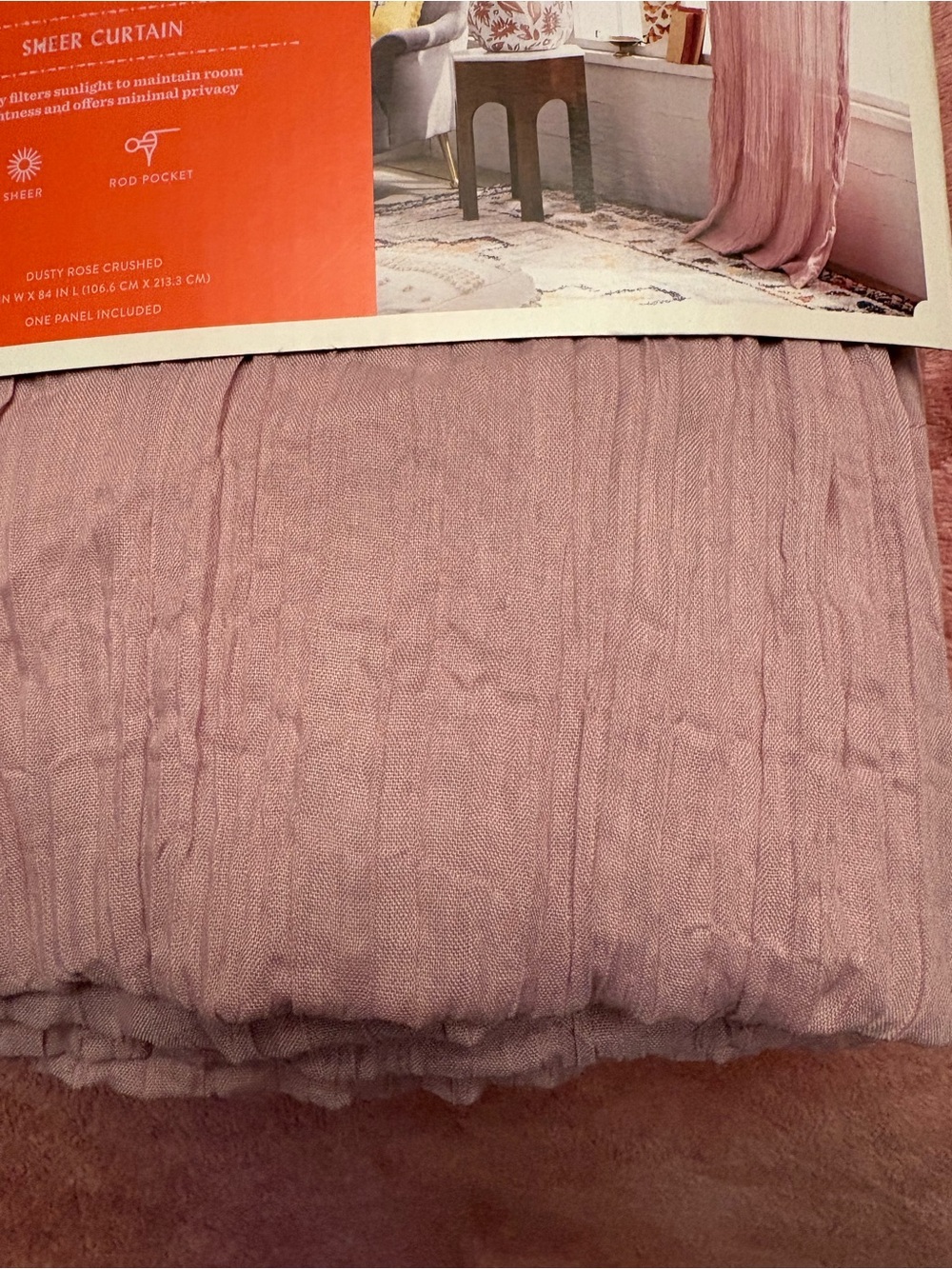Opalhouse 42“ W x 84“ L sheer one panel curtain-Dusty Rose crushed - Picture 3 of 4